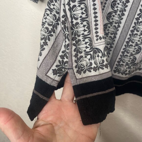 Croft & Barrow Button Up Top Womens L Black White Abstract 3/4 Sleeve Lightweig - Picture 8 of 12